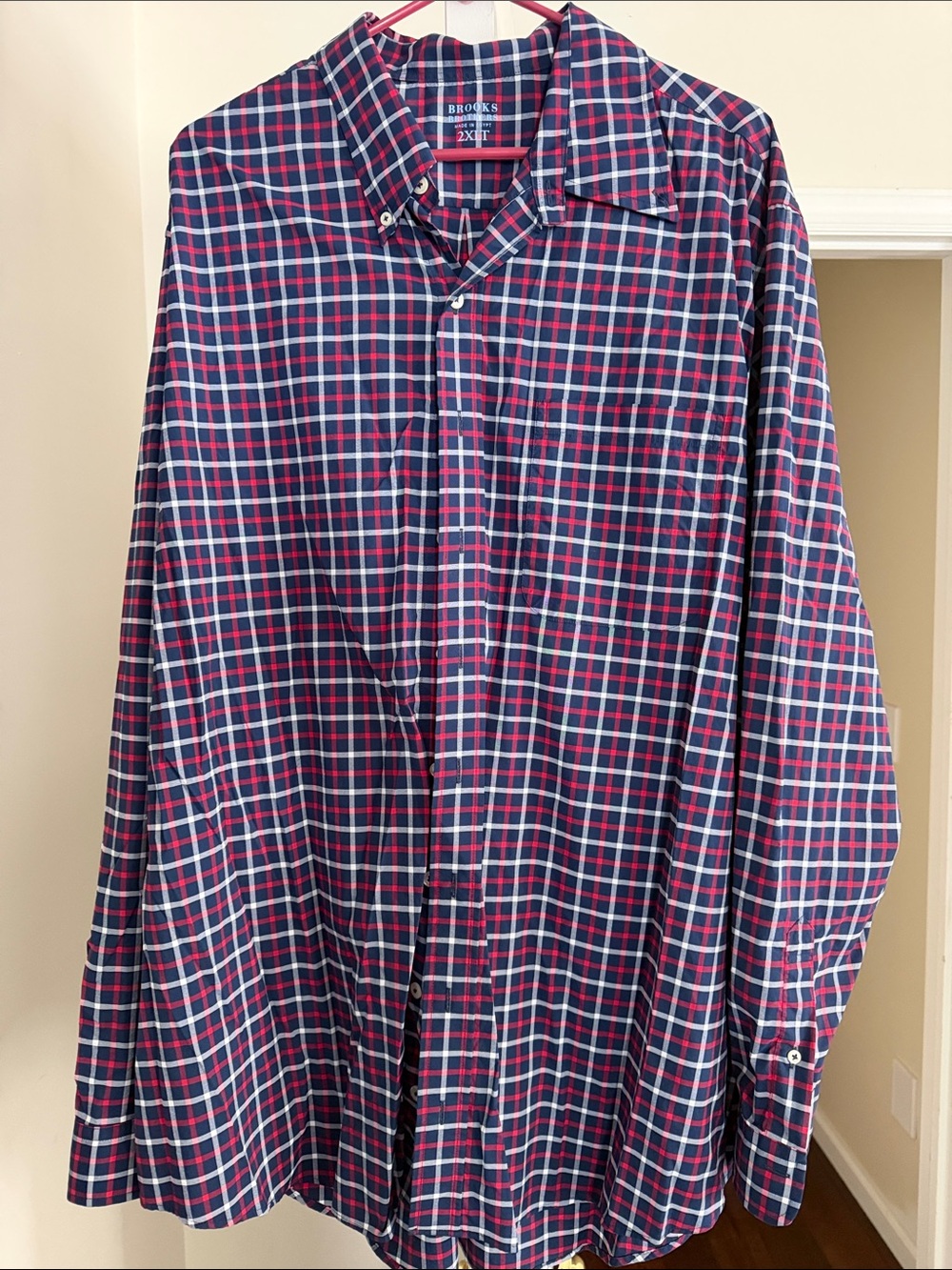 Brooks Brothers Navy and Red Plaid Button-Down Shirt